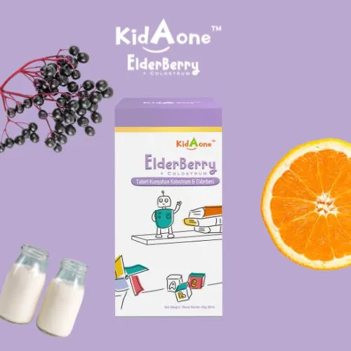 Kidaone 接骨木梅与牛初乳配方咀嚼片，增强儿童免疫。